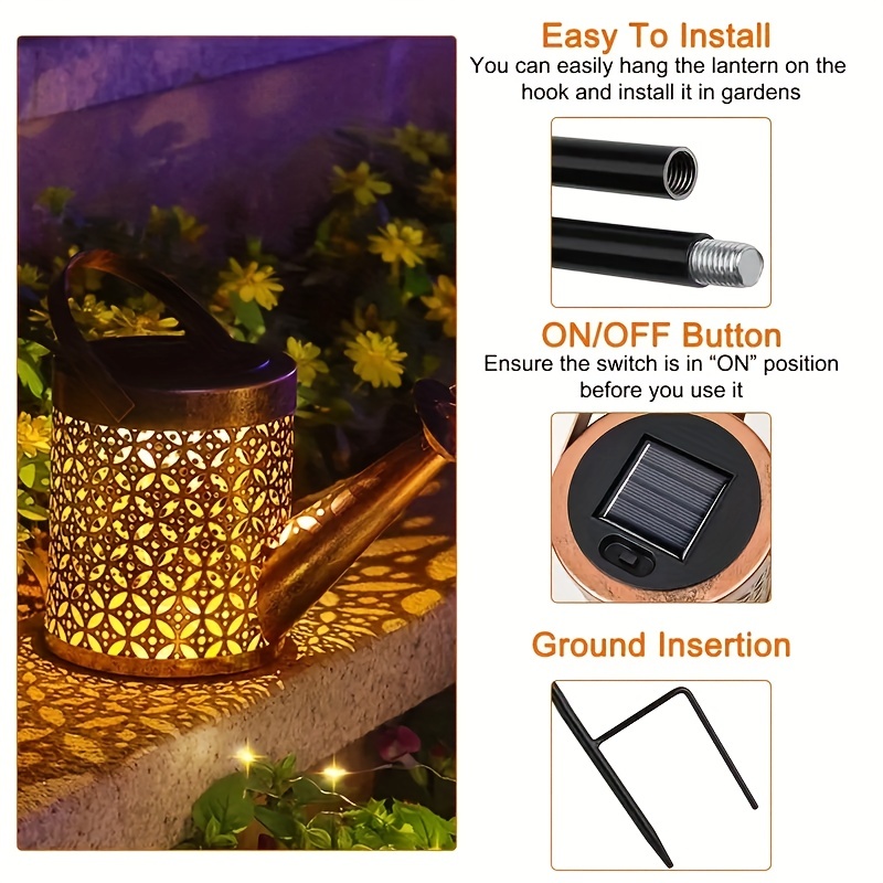 Lanterna in metallo Annaffiatoio solare Luce Cascata solare esterna Luci Lampada a sospensione impermeabile Decorazioni da giardino Fata Art Decorativa