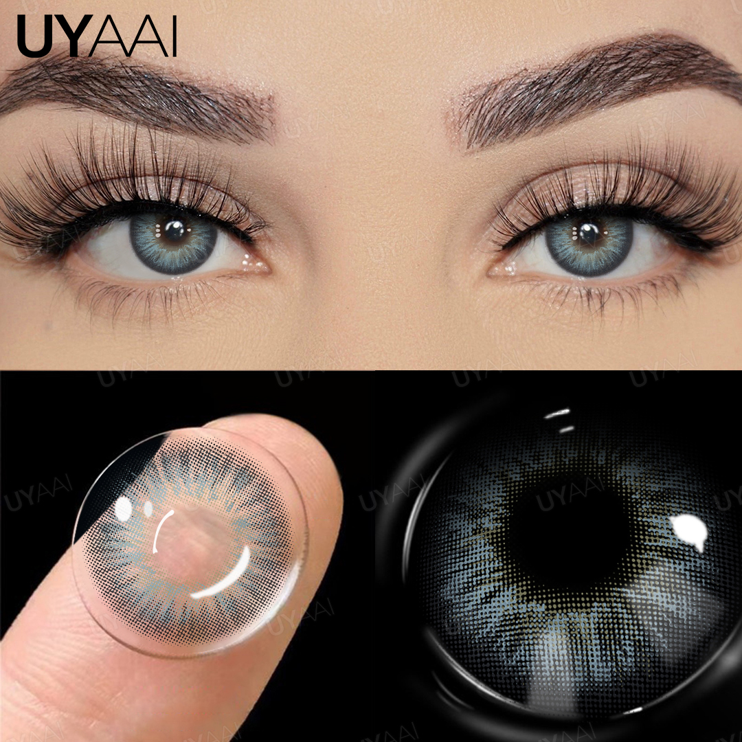 UYAAI 1 ペアブラウンナチュラルカラーアイレンズグレーファッションレンズブルーアイレンズグリーン高品質化粧品カラーコンタクト