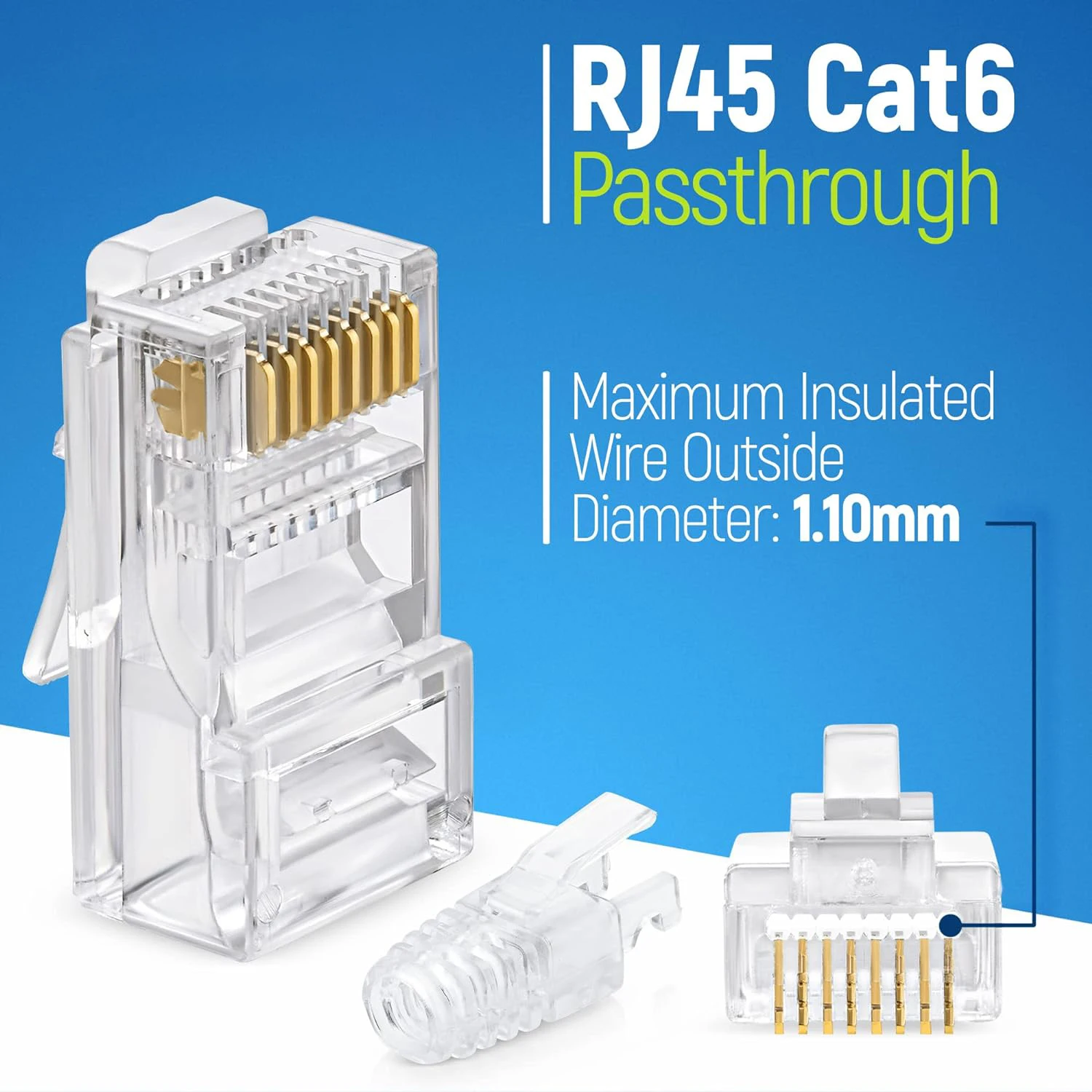 Проходные разъемы и ботинки ZoeRax RJ45 Cat6, EZ для обжима модульного штекера для твердого или многожильного сетевого кабеля