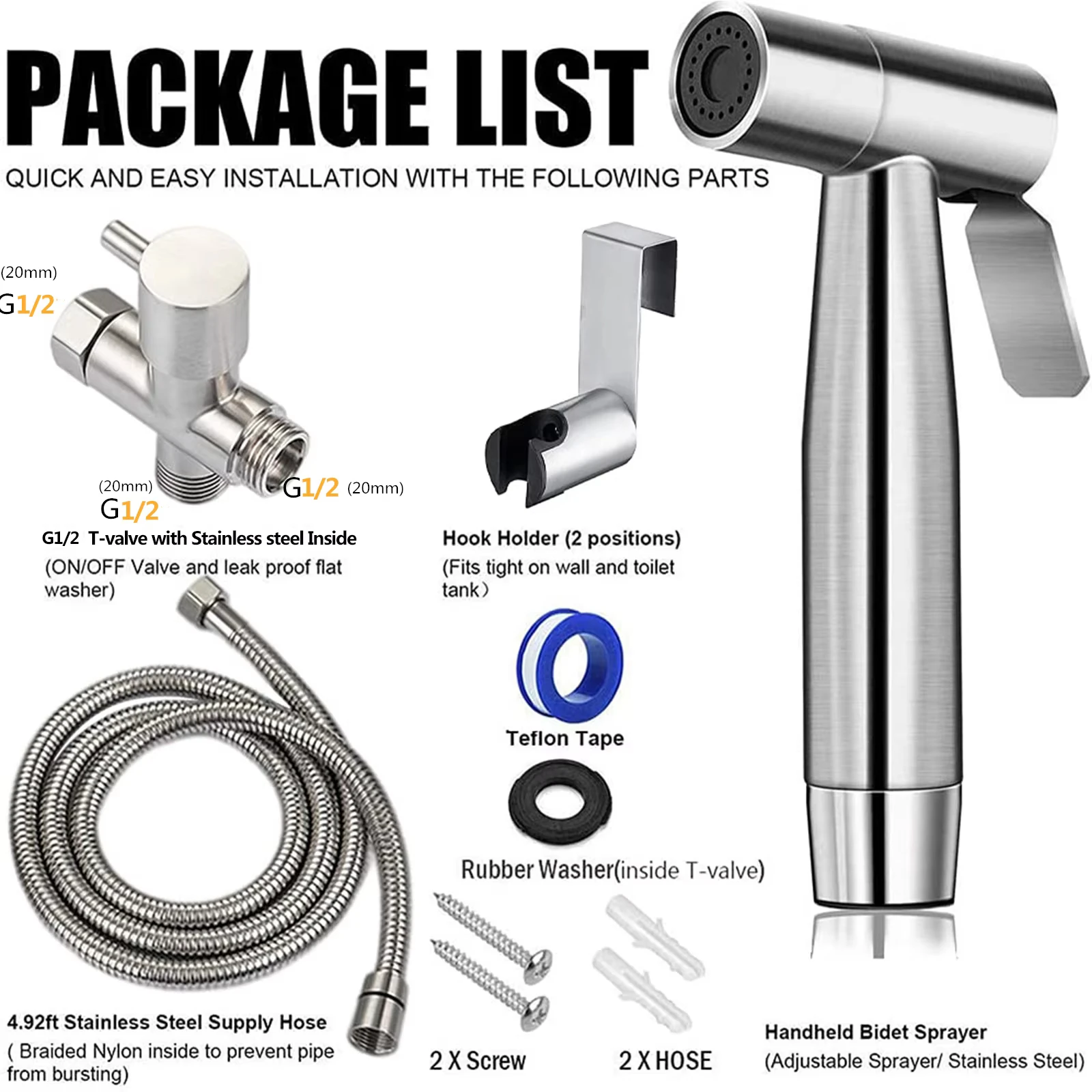 Handheld Wc Bidet Sprayer Set Kit Edelstahl Hand Bidet Wasserhahn für Badezimmer Hand Sprayer Duschkopf Selbstreinigend