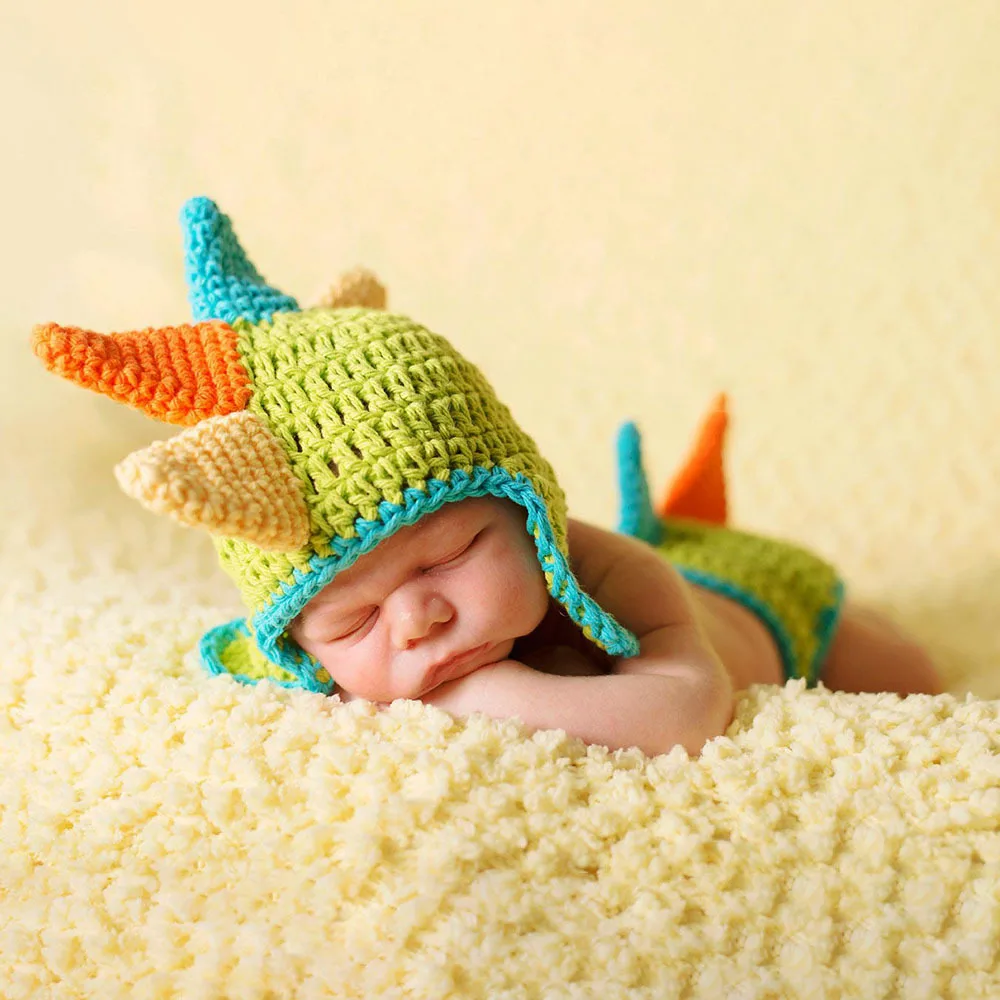 ทารกแรกเกิดการถ่ายภาพ Props เด็กทารกไดโนเสาร์ถ่ายภาพอุปกรณ์เสริมใหม่ Bebe Handmade เครื่องแต่งกายทารกใหม่ถักเสื้อผ้า