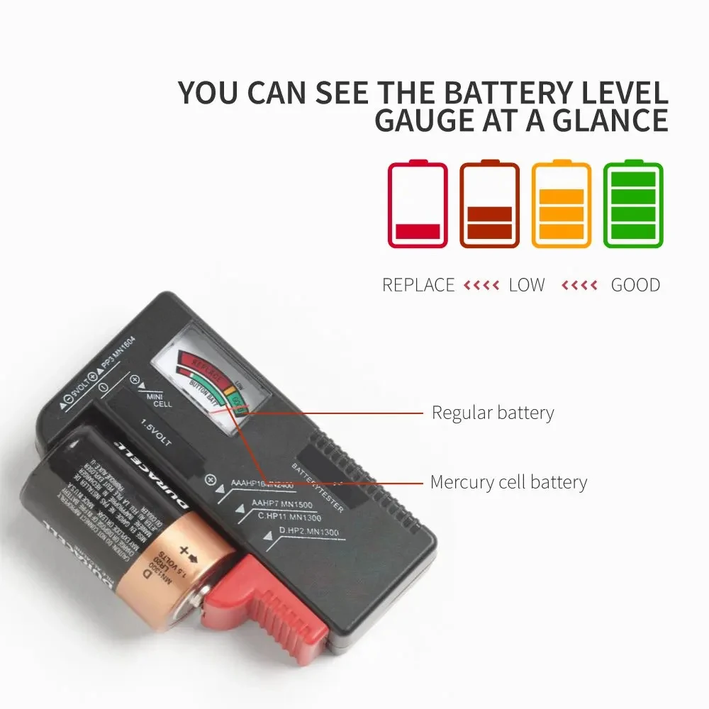 Pilas AA/AAA/C/D/9V/1,5 V, pila de botón Universal, medidor codificado por Color, indicador de voltios, comprobador de energía