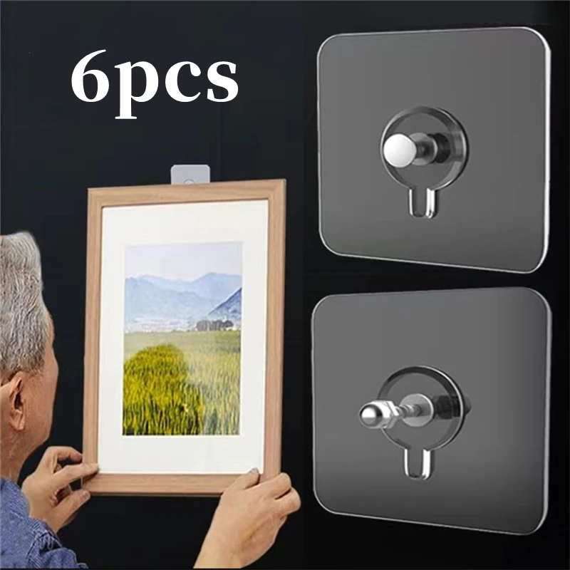 6 Chiếc PVC Keo Dính Chắc Móng Tường Poster Liền Mạch Móc Treo Tường Chống Thấm Nước Bền Đẹp Trong Suốt Bếp Phòng Tắm Vít Móc Treo