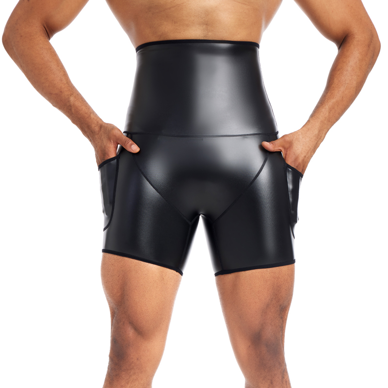 Шорты мужские кожаные стрейчевые, с завышенной талией