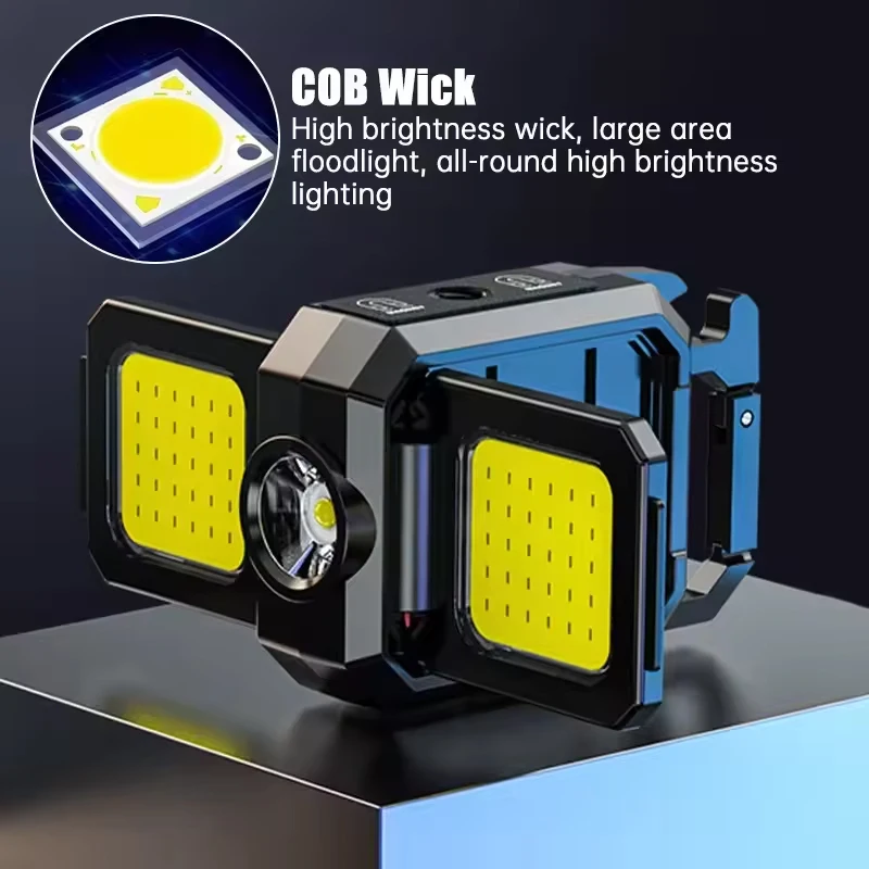 Flashlight Mini Keychain Light COB Work Light USB Rechargeable Lamp with 90° Foldable Side Lights Super Bright Portable Lanterns