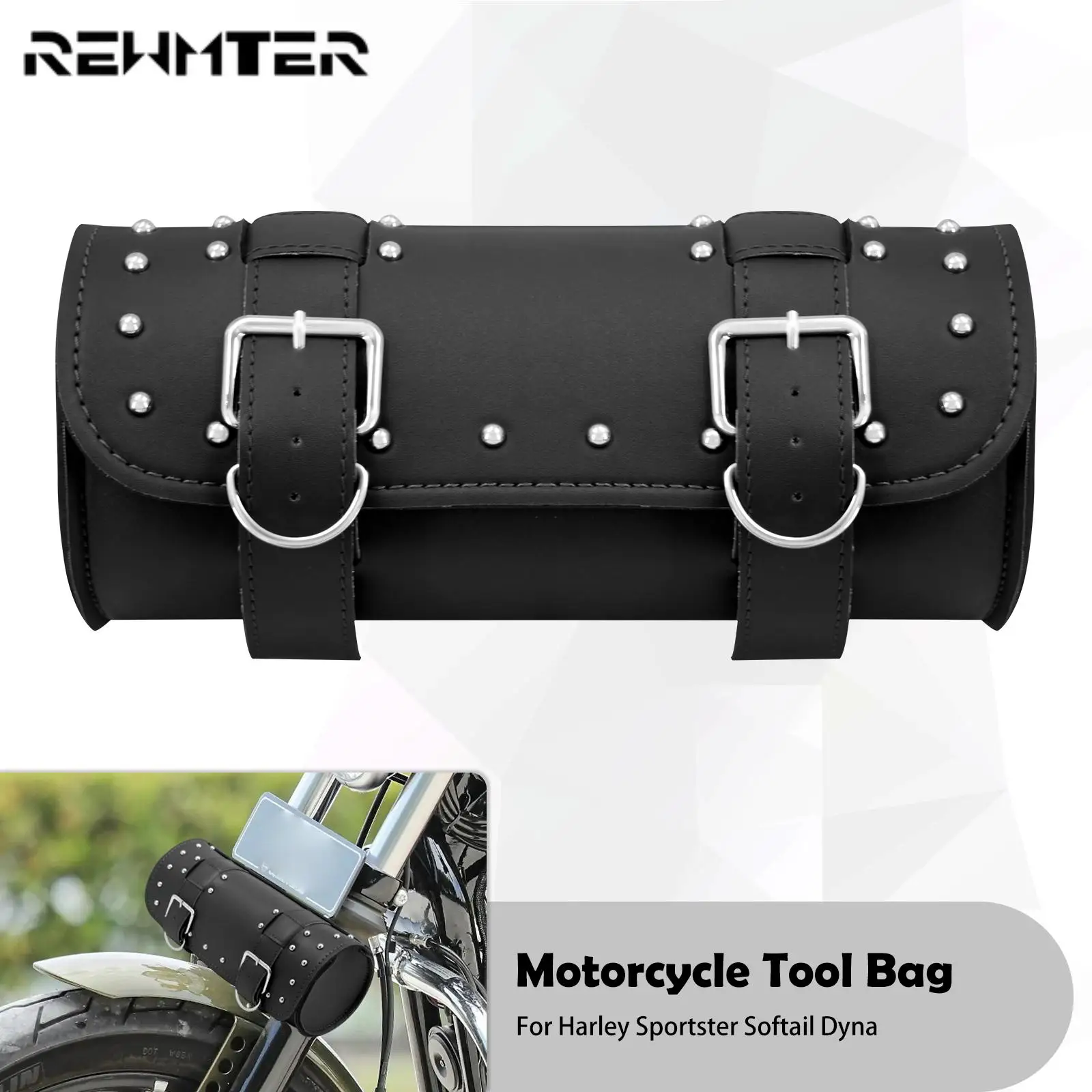 Universal motocicleta alforjas de cuero de almacenamiento lateral bolsas de equipaje bolsa de herramientas delantera para Harley Touring Sportster Dyna Softail camino rey calle deslizamiento xl 883 1200