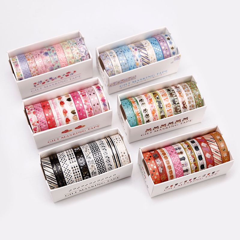 10 ชิ้น/กล่องทองฟอยล์ Washi เทป Kawaii Scrapbooking สมุดบันทึกสติกเกอร์ DIY Masking เทปเกาหลีเครื่องเขียนอุปกรณ์สํานักงาน