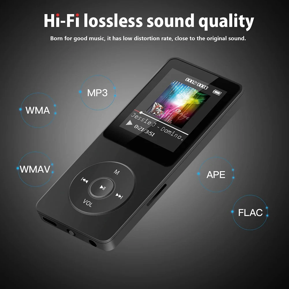 1,8 Zoll MP4 MP3-Player Eingebauter Lautsprecher Tragbarer Musik-Player Bluetooth 5.4 Stereo-Player Sport FM-Radio E-Book TF-Aufnahme