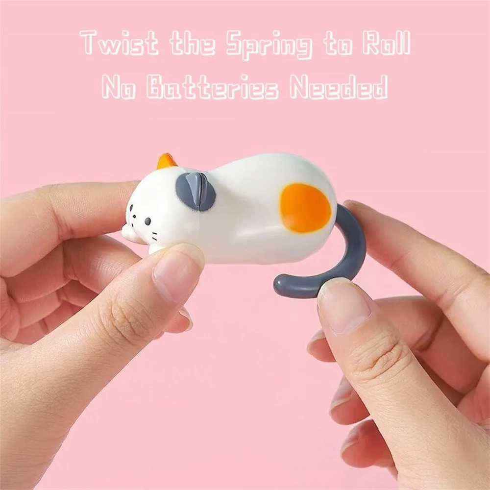 Cute Rolling Cat Toy Stress Relief Plastics Windup Kitten Stress Relief Toy Fidget Clockwork Kitten Movable Toy Home