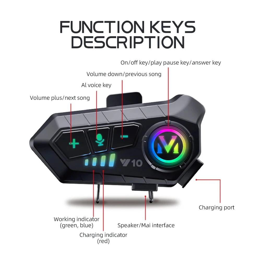 Y10 capacete da motocicleta fone de ouvido bluetooth 5.3 controle de voz motocicleta sem fio hands-on falando fone de ouvido à prova dwaterproof água