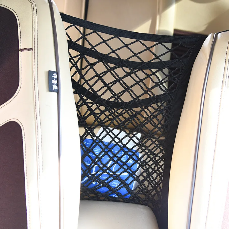 ภายในรถ Trunk ที่นั่งกลับตาข่ายยืดหยุ่นสุทธิจัดแต่งทรงผมรถเก็บกระเป๋ากรง Velcro ตารางผู้ถือกระเป๋ารถอุปกรณ์เสริม Trun