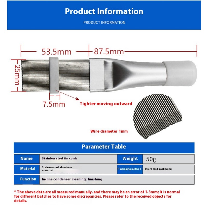 Roestvrijstalen Condensor Radiator Fin Borstelreiniger Airconditioner Fin Reinigingskam Reparatie Tool Coil Kam Huishoudelijke Reiniging