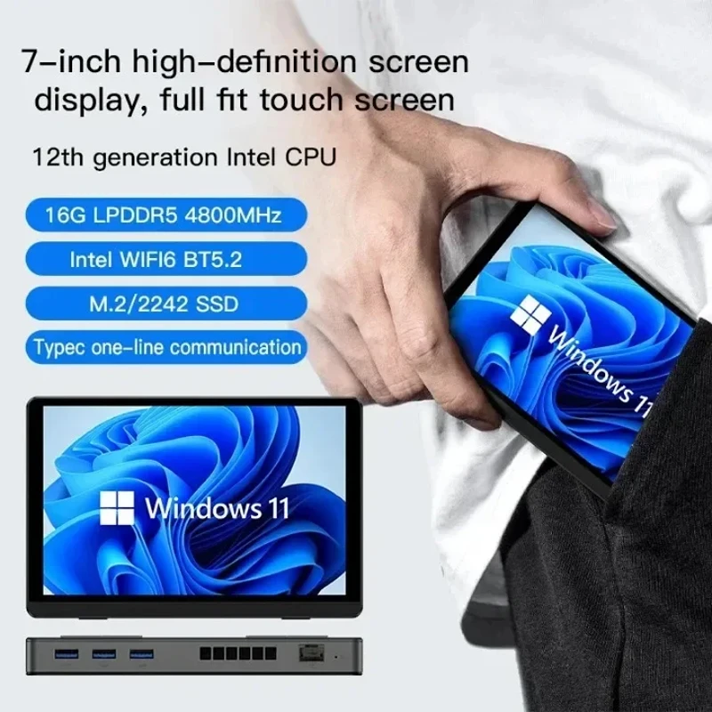 N200 Tablet Computer 7 inch Alder Lake N200 Mini PC Windows 11 DDR5 Touch Screen  WiFi6 BT5.2 Desktop Pocket  HTPC HDMI Type-C