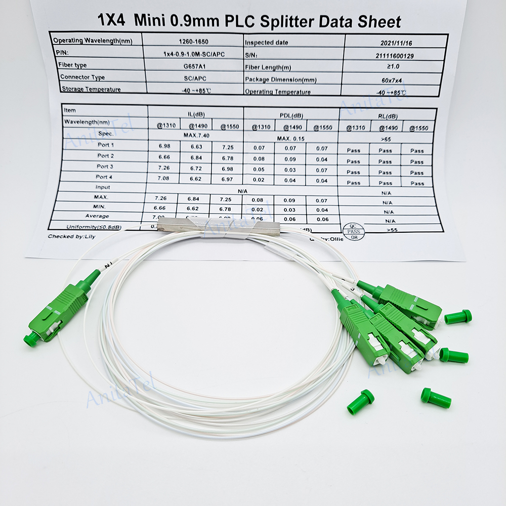 1X2 1X4 1X8 1X16 1X32 PLC 0.9mm 1m SC/APC Glasvezel Splitter SM Single Mode G657A1 PVC FTTH Fiber Optische Splitter Nieuwe