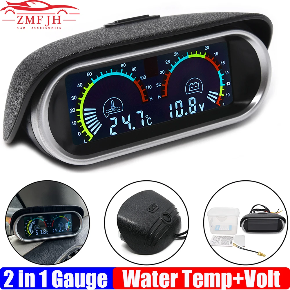 Digitales 2-in-1-LCD-Messgerät Voltmeter Wasser temperatur messer mit Sensor 120 npt 0 ~ Celsius Wasser temperatur anzeige für Auto 12V 24V