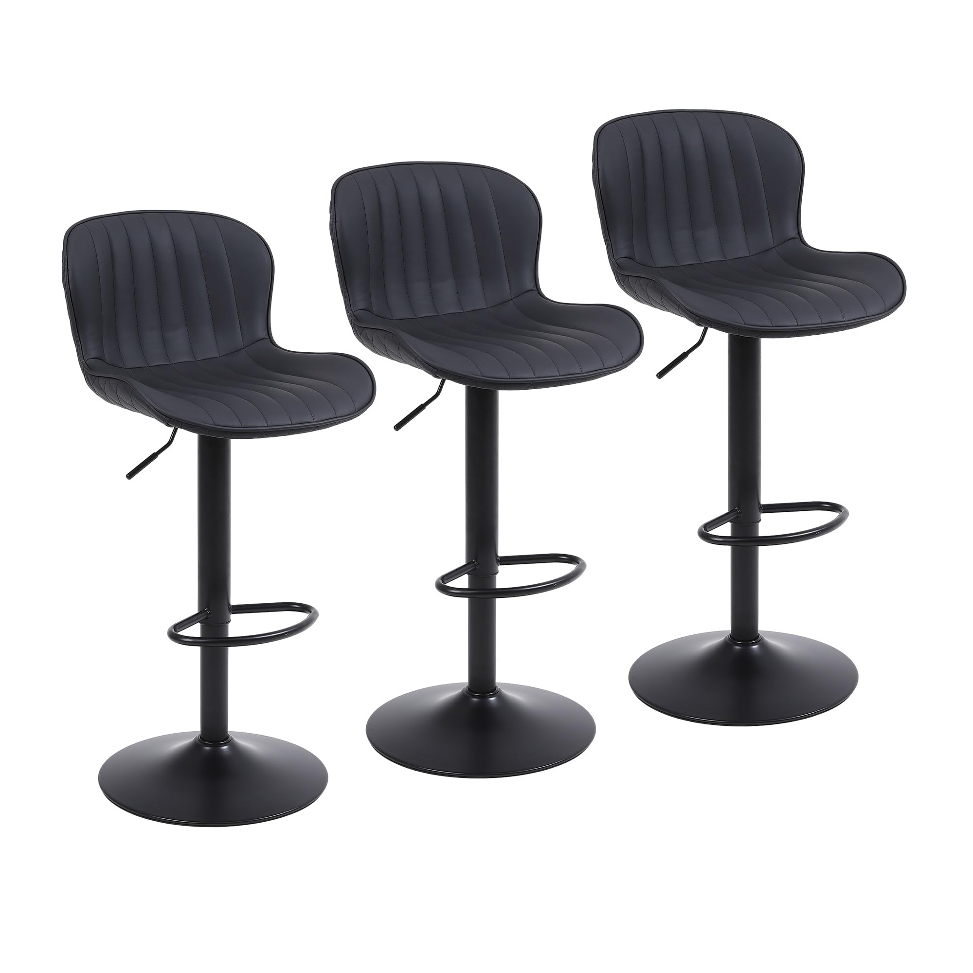 Ralex-Stuhl, Küchenhocker, 3er-Set, höhenverstellbare Barhocker mit Rückenlehne und Fußstütze, hohe Hocker für die Küche, schwarz