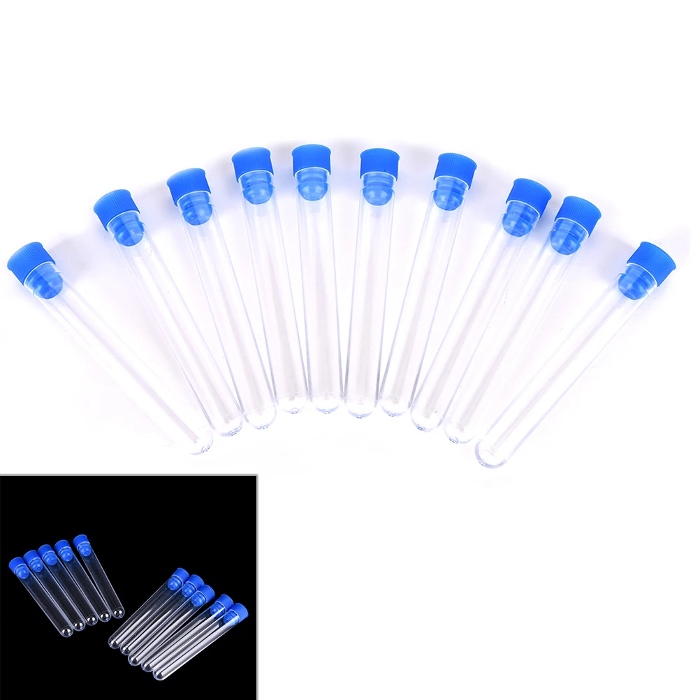 10 unids/lote 15x100mm tubo de ensayo de plástico transparente químico duro con tapón de ala azul venta al por mayor de alta calidad