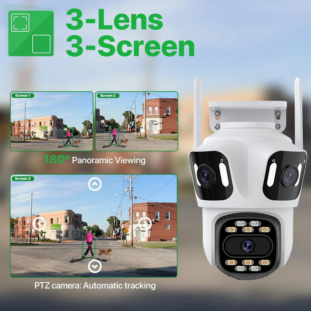 6K HD Externe WiFi PTZ-camera met drie lenzen Buiten 4K Dual Lens Menselijke detectiecamera CCTV-beveiligingsbewakingscamera iCsee
