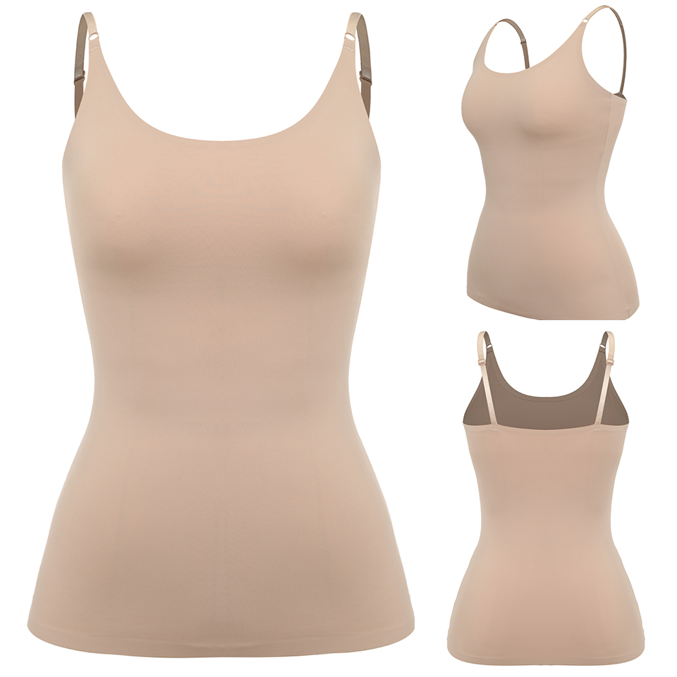 여성 배꼽 컨트롤 Shapewear 부드러운 바디 쉐이핑 캐미솔 탱크 탑 플러스 사이즈 슬리밍 속옷 원활한 압축 셰이퍼