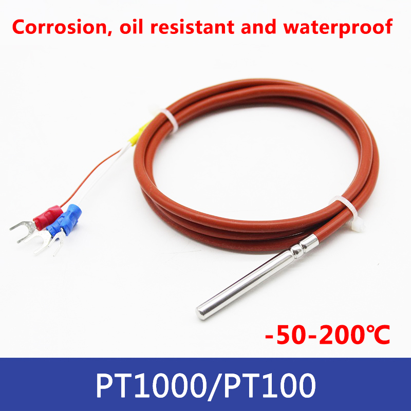 Sensor de temperatura pt100 impermeable tres cables pt1000 platino resistencia térmica cable de protección de alambre silicona