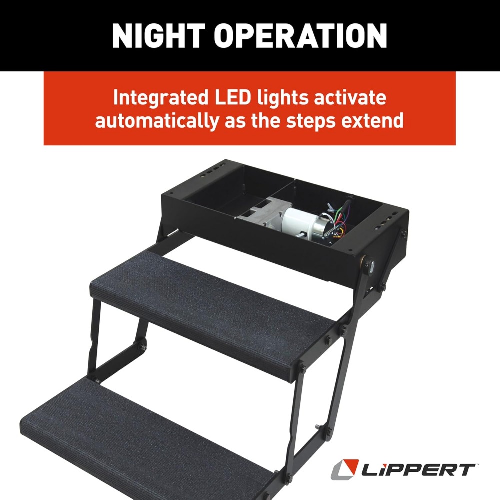 Tread Lite RV Power Steps - 24" Double Electric Foldout Step Configuration with LED Lighting, 8.5" Rise and Depth, Anti-Slip Co