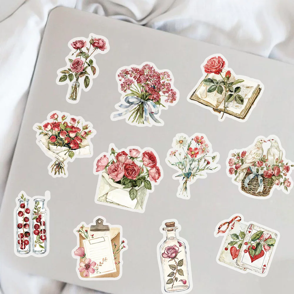 50 pçs pequena flor fresca sala tempo flor e carta flor planta adesivos de plástico material de contabilidade adesivos decorativos