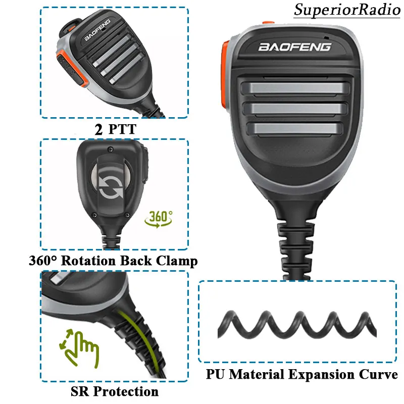 2 個 Baofeng トランシーバースピーカーマイク防水 PTT マイク UV-5RH DM-1701 UV-17 UV-K5 UV-K6 UV18 プロラジオアクセサリー