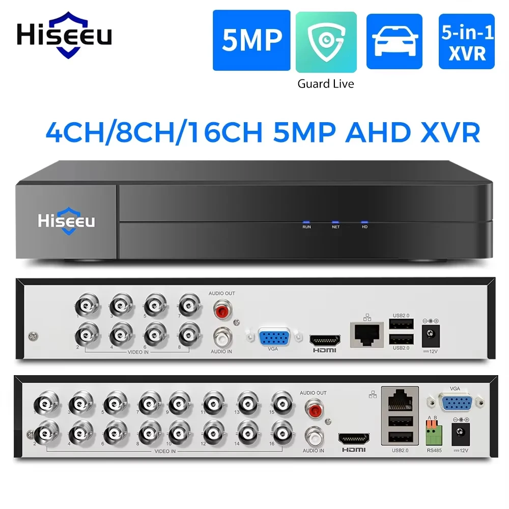 Hiseeu 5MP XVR 4/8/16 каналов AHD CVI TVI CVBS IP цифровой видеорегистратор DVR система защиты дома и безопасности Guard Live