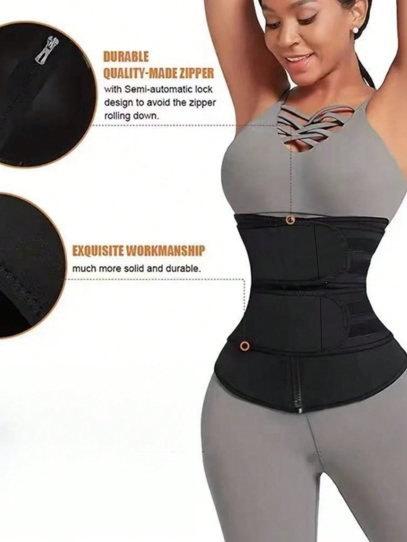 Double ceinture amincissante post-partum avec fermeture éclair : un entraîneur de taille pour les exercices de mise en forme du corps pour induître la transpiration et le serrage abdominale