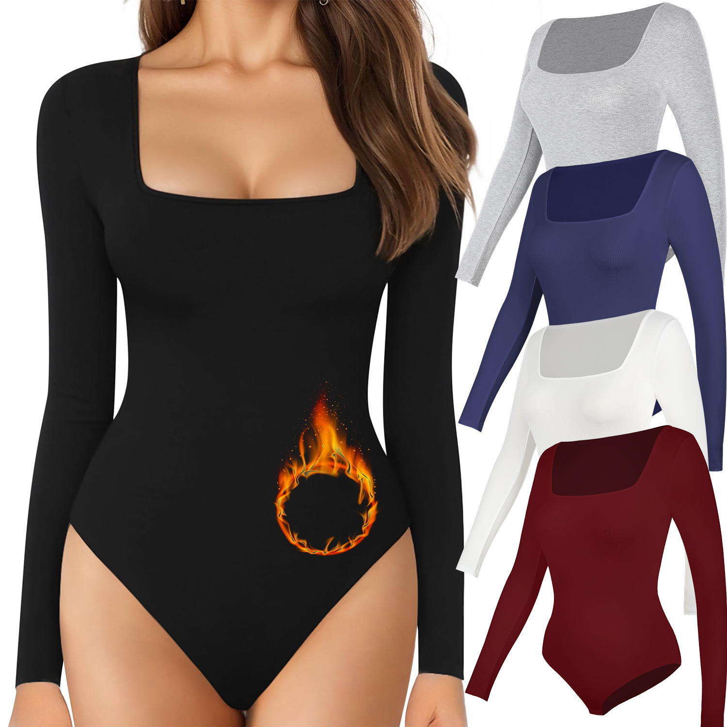 Herbst Square Neck Bodysuit frauen Lange Ärmeln Shapewear Bauch-steuer Body Shaper Dame Streetwear Weibliche Warme Kleidung Winter