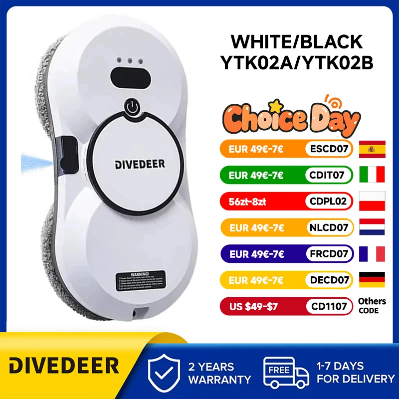 DIVEDEER Modello automatico di spruzzo d'acqua a due vie lavavetri elettrico domestico intelligente macchina per la pulizia dei vetri one-touch
