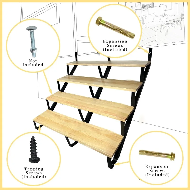 Metal Stair Step Stringers,Step Steel Riser Stringer for Height Deck(Matt Black)