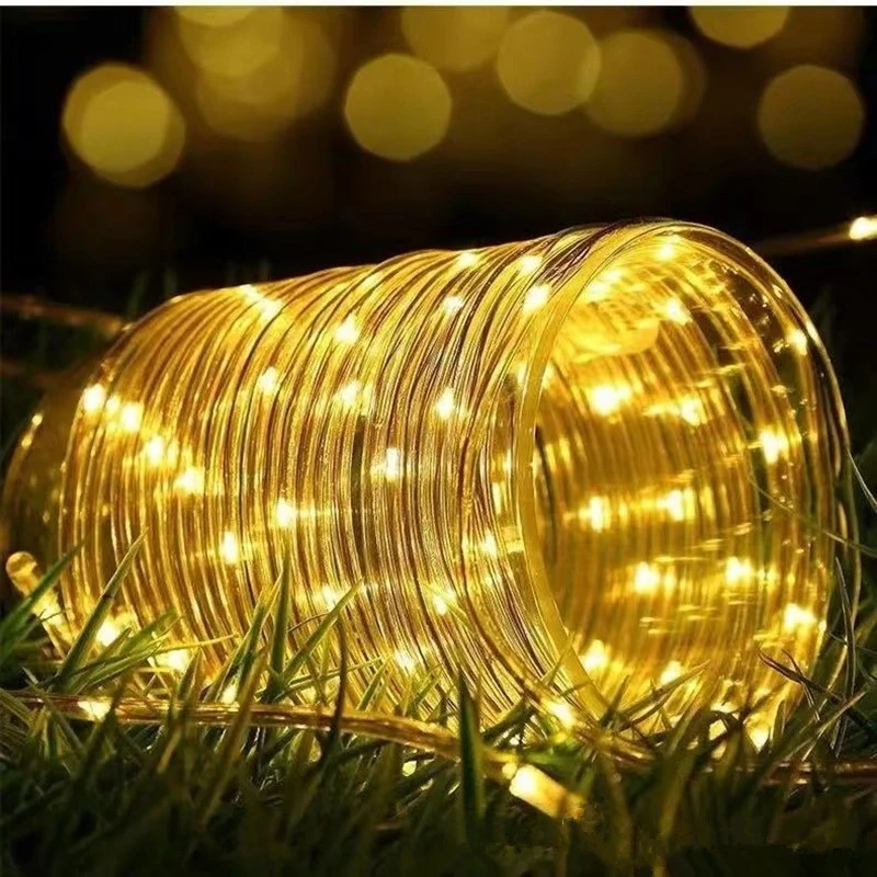 100LED Solar Tube String Light 8 rodzajów wodoodpornych zewnętrznych diod LED Ciepłe białe światło z drutu miedzianego do dekoracyjnych świateł ogrodowych 2024