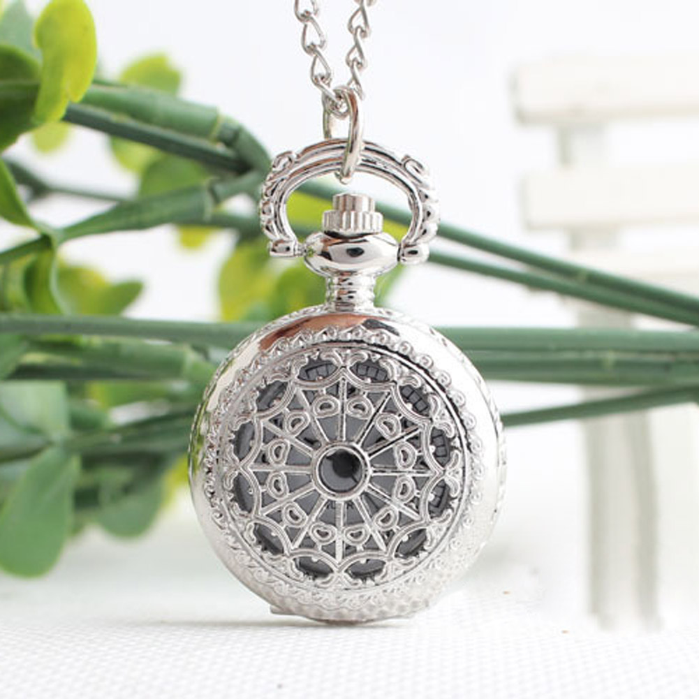 Relógio de quartzo Steampunk com corrente masculino, relógio de bolso vintage pequeno, colar coração oco, cor bronze, relógio fob de liga, presente