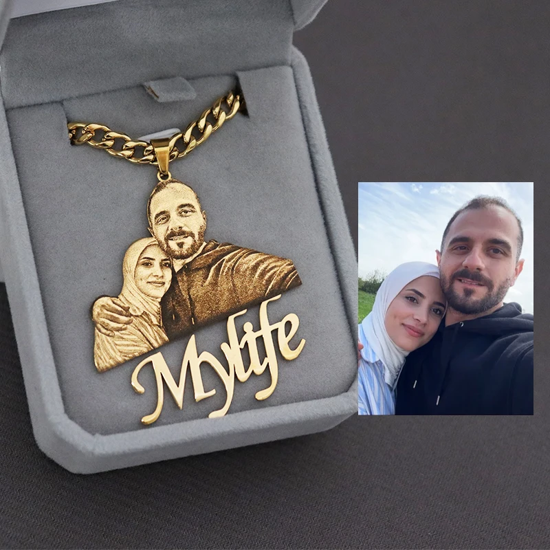 Colgante con placa con imagen personalizada, collar con foto personalizada, collar con retrato grabado, regalo de Navidad para niños, joyería, regalos familiares