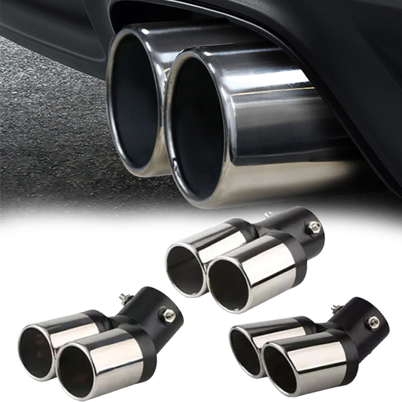 1PCS 2.5 "Inlaat Auto Auto Uitlaat Tip Rvs Dual Pipe Trim Gemodificeerde Auto Achterlichten keel Liner Voor De Meeste Auto's