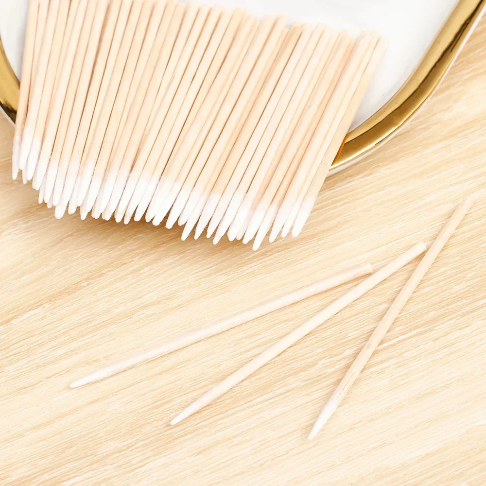 Hisopos de algodón desechables con mango de madera, hisopos de algodón de maquillaje puntiagudos multifuncionales, herramienta de eliminación de pegamento para uñas, viaje en casa