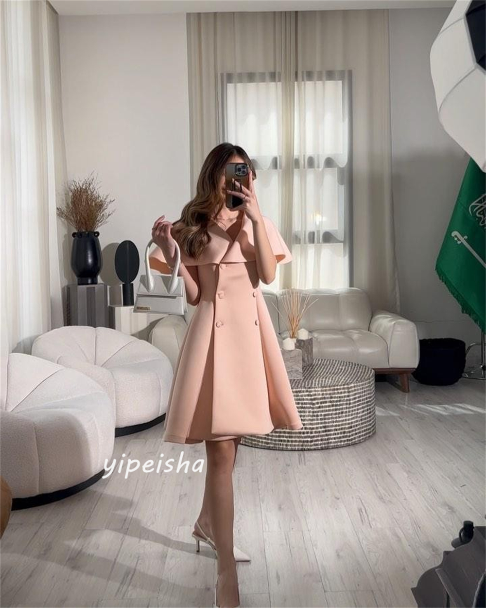 Personalizado s botão drapeado ruched festa a linha com decote em v vestido de ocasião sob medida vestidos na altura do joelho