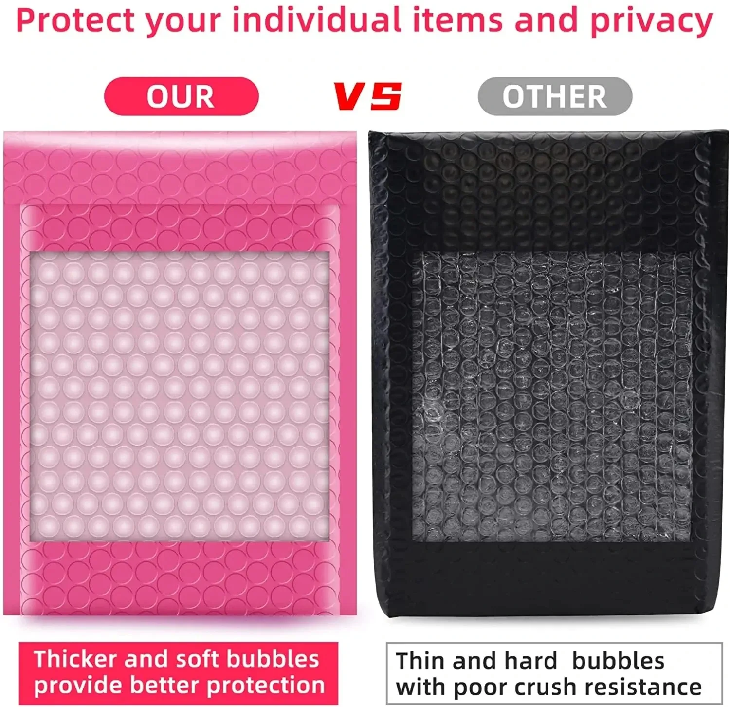 100 Uds. Sobres acolchados de burbujas de color rosa claro, sobres de correo autosellados, sobres de envío, embalaje para negocios