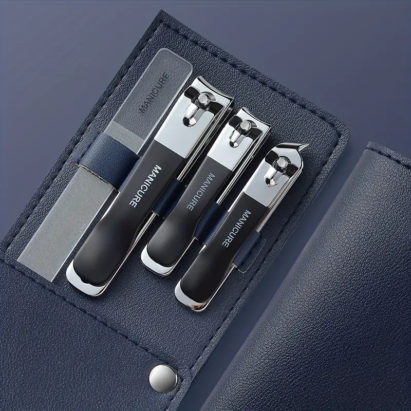 Set manicure da 4 pezzi/set con custodia in pelle portatile e lima per unghie nano - Tagliaunghie e unghie dei piedi per la cura delle unghie (Verde)