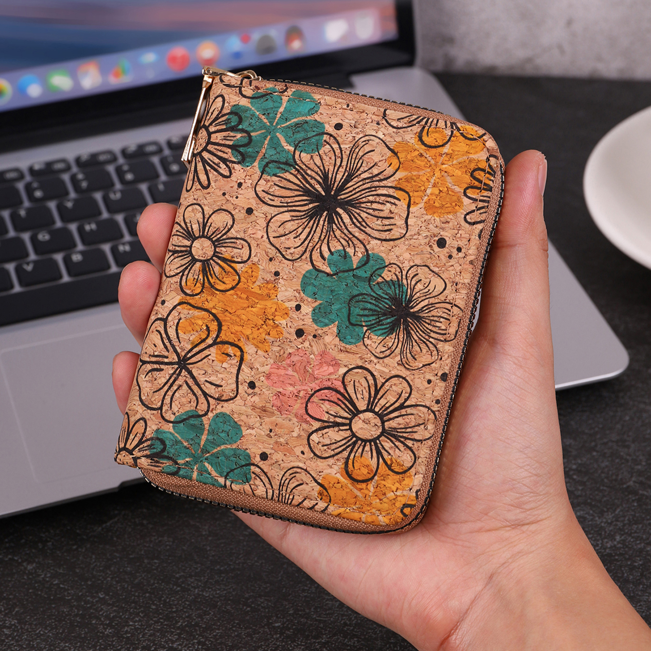 Cartera corta multifuncional transfronteriza de estilo bohemio para mujer, cartera con múltiples ranuras para tarjetas de grano de madera, coche portátil de gran capacidad