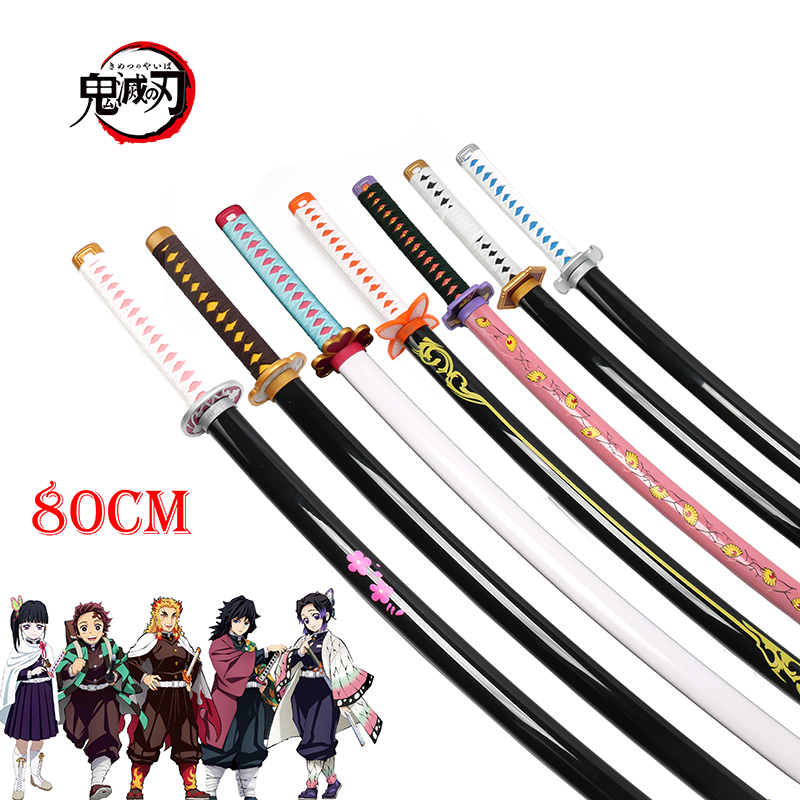 Toy Sword  Demon Slayer Katana 80cm  Wooden Sword  Cosplay Weapon Zenitsu  Muichirou Mitsuri 1:1 Original patterns and styles