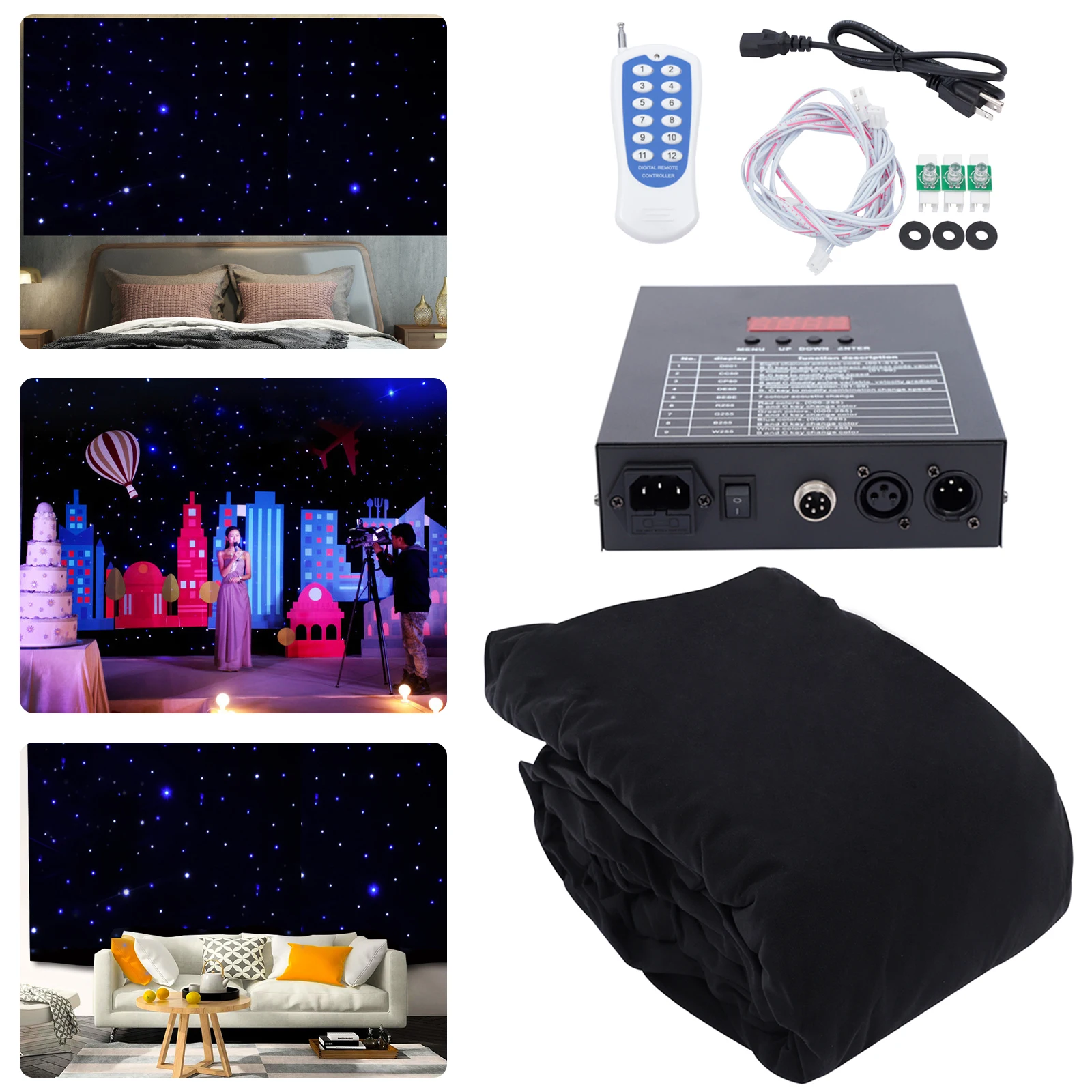 White&Blue LED Backdrop Curtain Double-Layer Velvet - About 216 LED Beads&60W Power, 9.84*13.12Ft Size&Indoor/Outdoor Applicable
