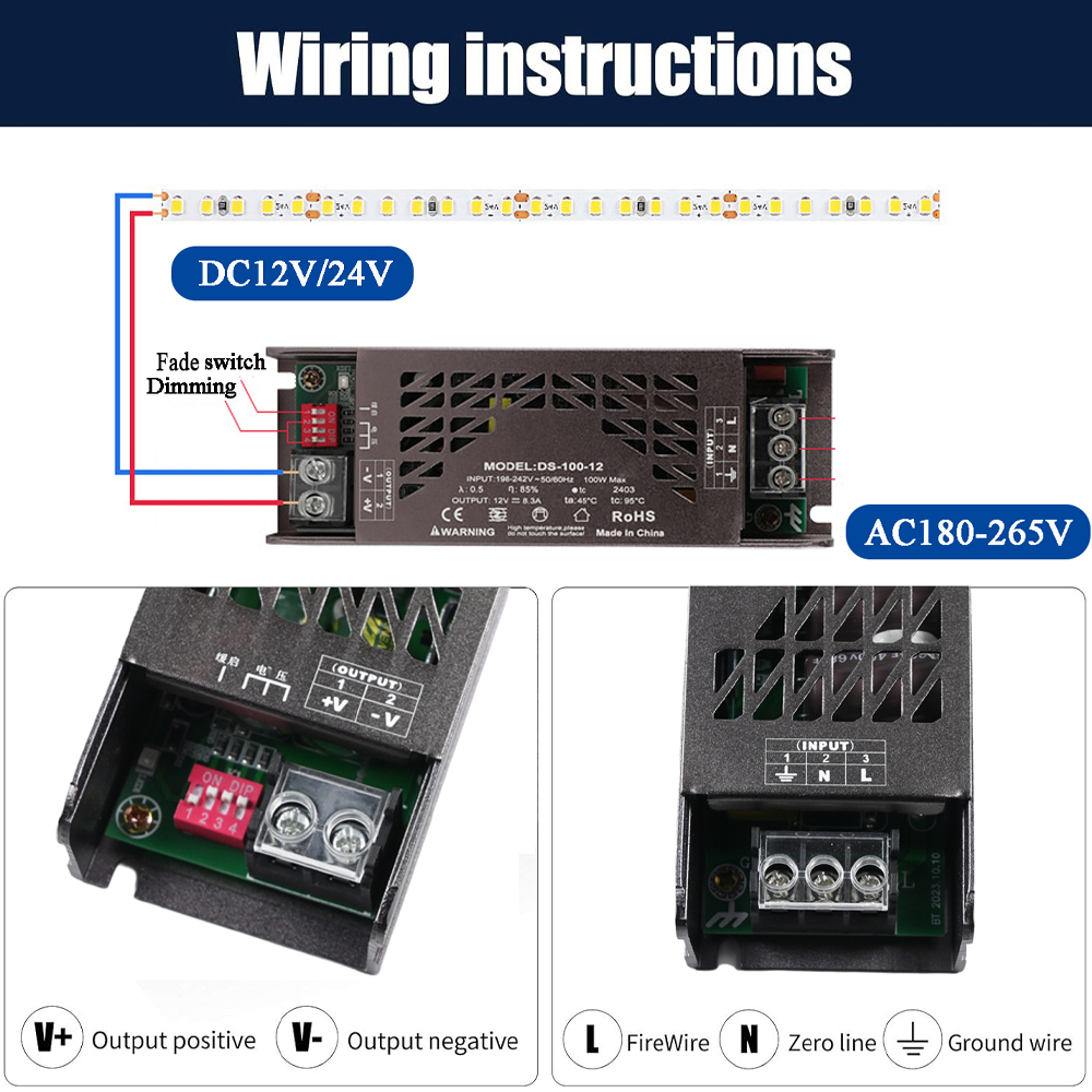 Fade Mode LED Power Supply Mute Lighting Device DC 12V 24V 60W 100W 200W Transformer Dimmable LED Light Driver Power Adapter