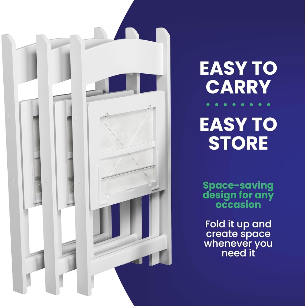 Resin Stackable Folding Chairs-Comfortable White Foldable Chair-Folding Chairs with Padded Seats - Indoor/Outdoor Folding Chairs