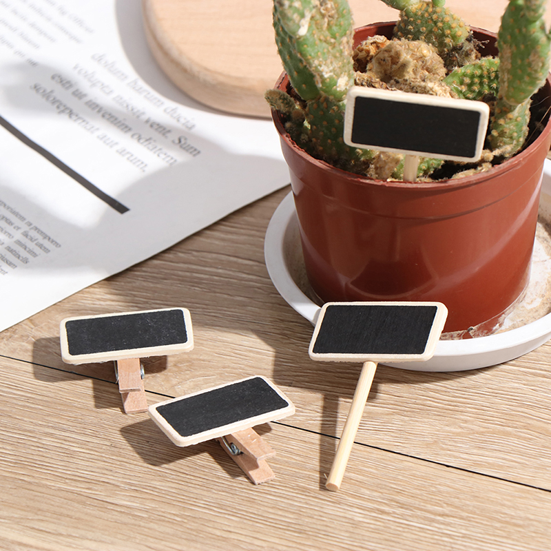 50Pcs Mini lavagna messaggio in legno ardesia rettangolo clip clip pannello scheda memos label