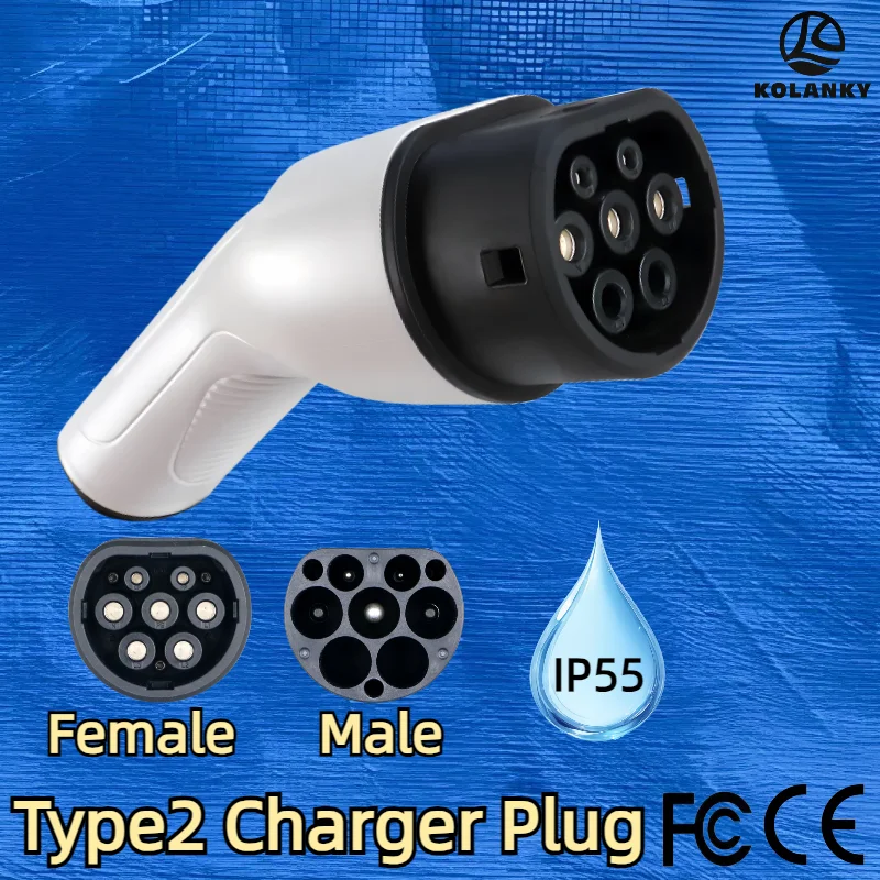 Tipo 2 evs famale ev carregador plug cabeça de arma de carregamento de conectar tomada de carro conversor macho conectar soquete de carregamento3.6/7.2/11/22kw