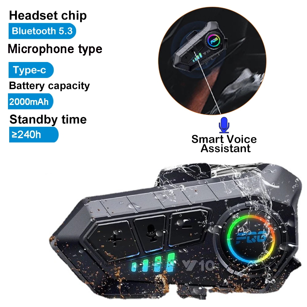 Auricolare per casco Bluetooth 5.3 Kit telefonico per chiamate in vivavoce wireless Auricolare impermeabile per moto Altoparlante per lettore musicale MP3 per Moto