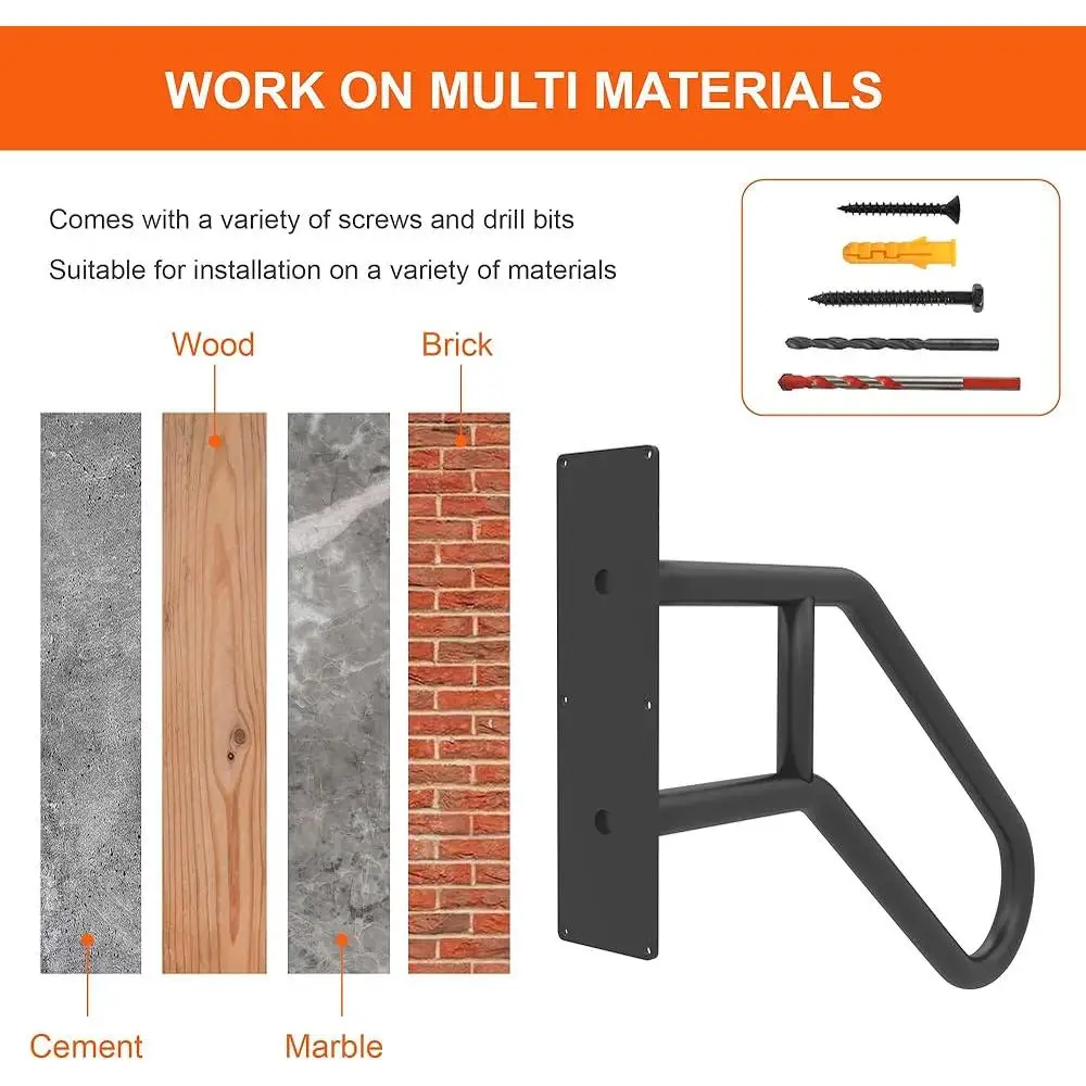 Outdoor Handrails Steps Wall Mount Grab Bars Safety Railing Kids Elderly 1-3 Steps Durable Steel Installation Tools Included