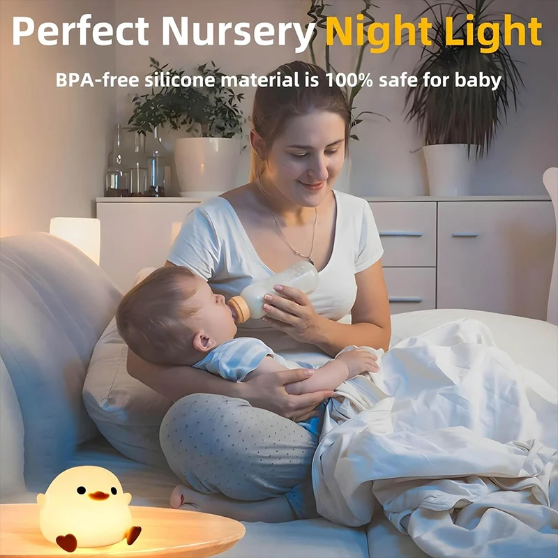 Luz nocturna DoDo Duck, lámpara de pato linda, luz nocturna regulable recargable, lámpara de noche LED de silicona para guardería sensible al tacto